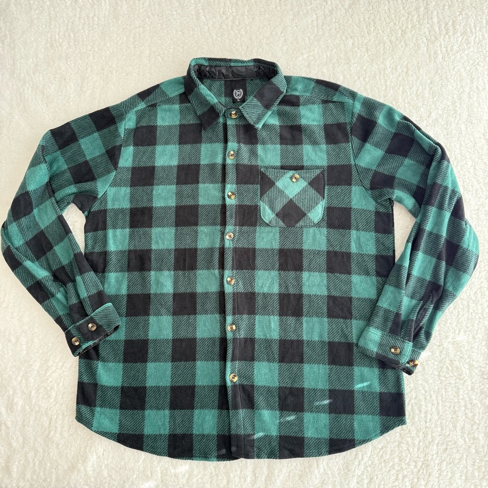 North 15 NWOT Men's Green and Black Checkered Shirt, Micro Fleece, XL